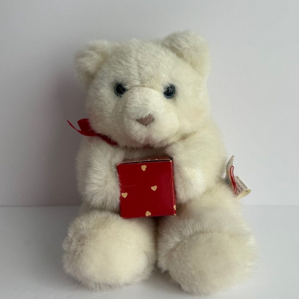 1989 Hallmark Plush Bear Holding Valentine Box Designed by Heartline VTG 80s